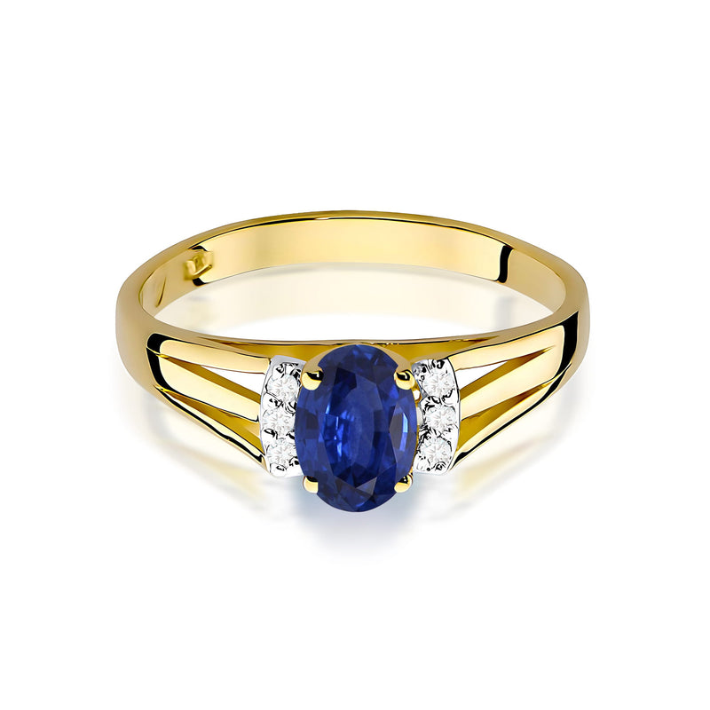 Inel Aur 9K cu Safir 0.70 ct si Diamante Naturale 0.05 ct, imaginea 2 din 8