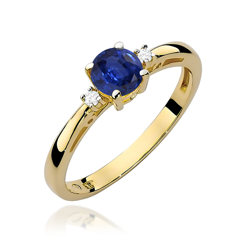 Inel Aur 9K cu Safir 0.50 ct si Diamante Naturale 0.03 ct — Aur galben