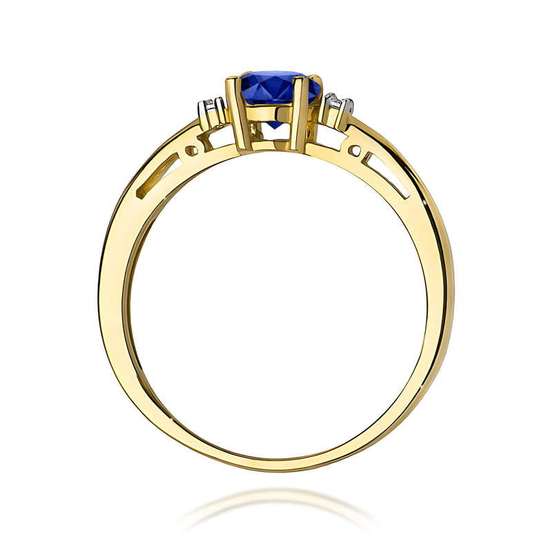 Inel Aur 9K cu Safir 0.50 ct si Diamante Naturale 0.03 ct, imaginea 3 din 8