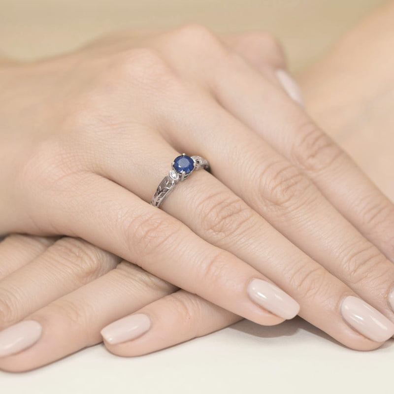 Inel Aur 9K cu Safir 0.50 ct si Diamante Naturale 0.02 ct, imaginea 8 din 8