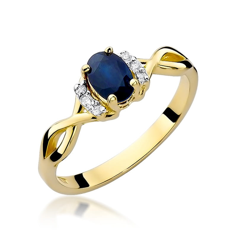 Inel Aur 9K cu Safir 0.70 ct si Diamante Naturale 0.05 ct — Aur galben