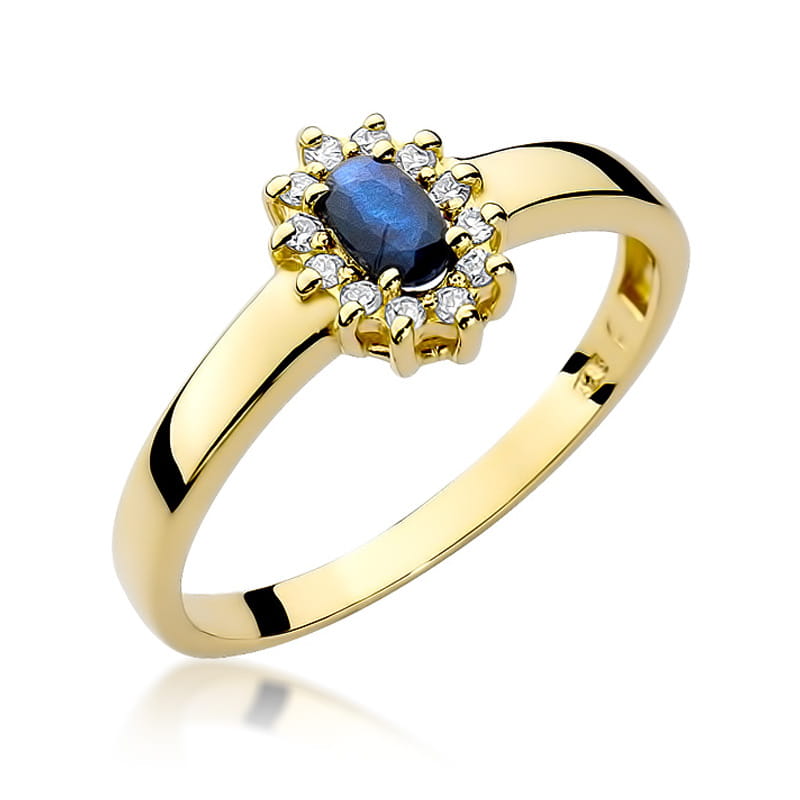 Inel Aur 9K cu Safir 0.30 ct si Diamante Naturale 0.10 ct — Aur galben