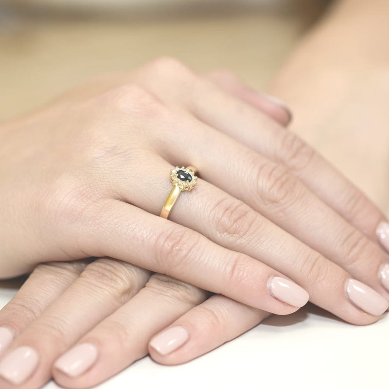 Inel Aur 9K cu Safir 0.30 ct si Diamante Naturale 0.10 ct, imaginea 4 din 8