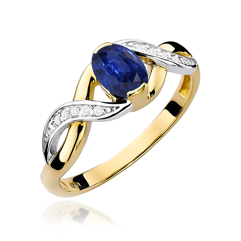 Inel Aur 9K cu Safir 0.70 ct si Diamante Naturale 0.05 ct — Aur galben