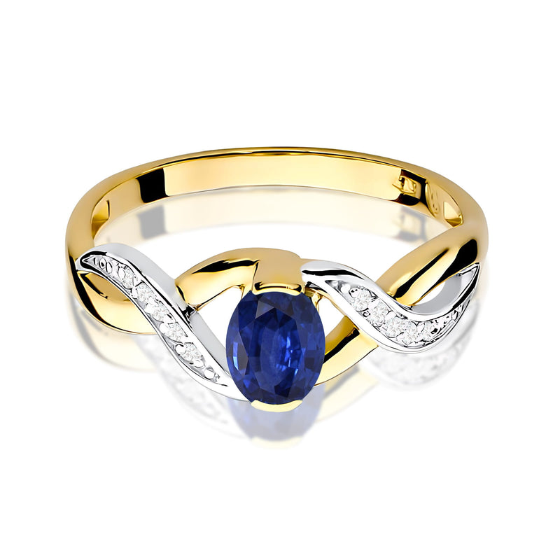 Inel Aur 9K cu Safir 0.70 ct si Diamante Naturale 0.05 ct, imaginea 2 din 8