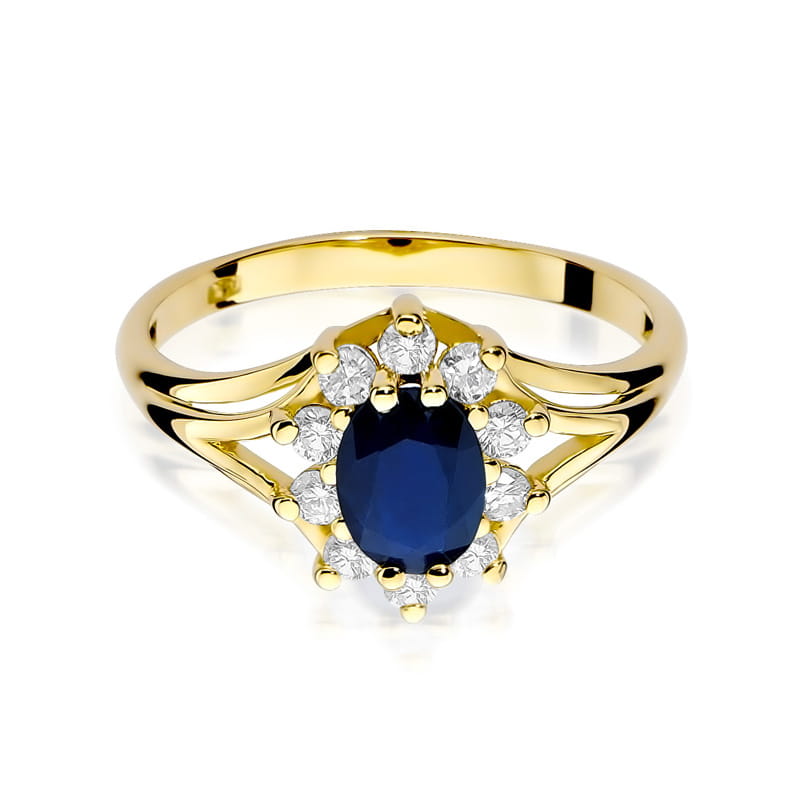 Inel Aur 9K cu Safir 0.90 ct si Diamante Naturale 0.30 ct, imaginea 2 din 8