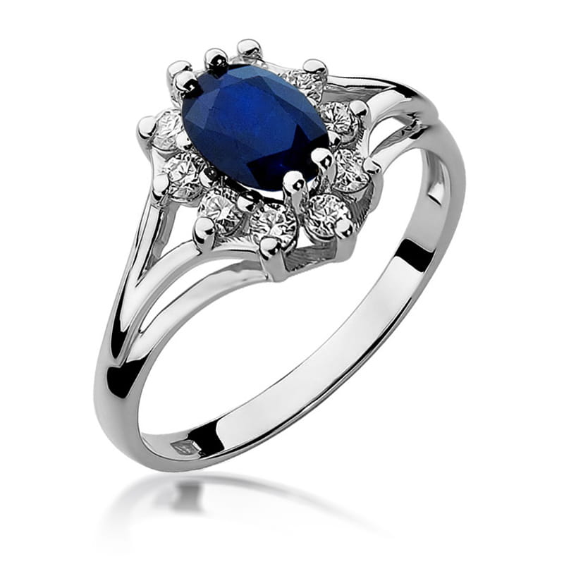 Inel Aur 9K cu Safir 0.90 ct si Diamante Naturale 0.30 ct, imaginea 5 din 8