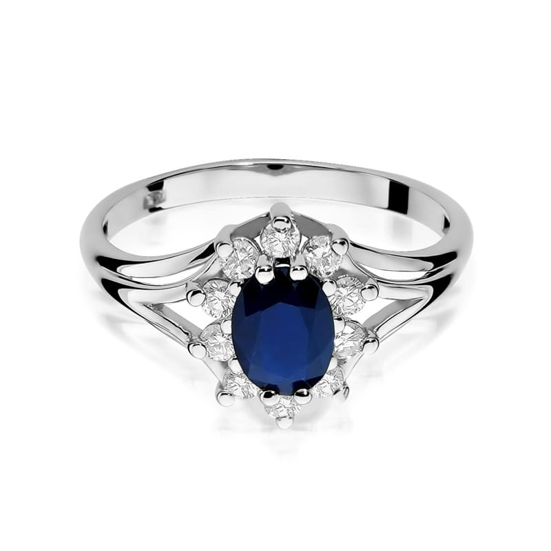 Inel Aur 9K cu Safir 0.90 ct si Diamante Naturale 0.30 ct, imaginea 6 din 8