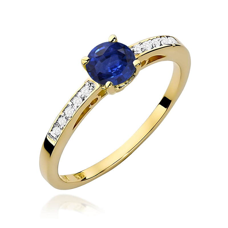 Inel Aur 9K cu Safir 0.50 ct si Diamante Naturale 0.05 ct — Aur galben