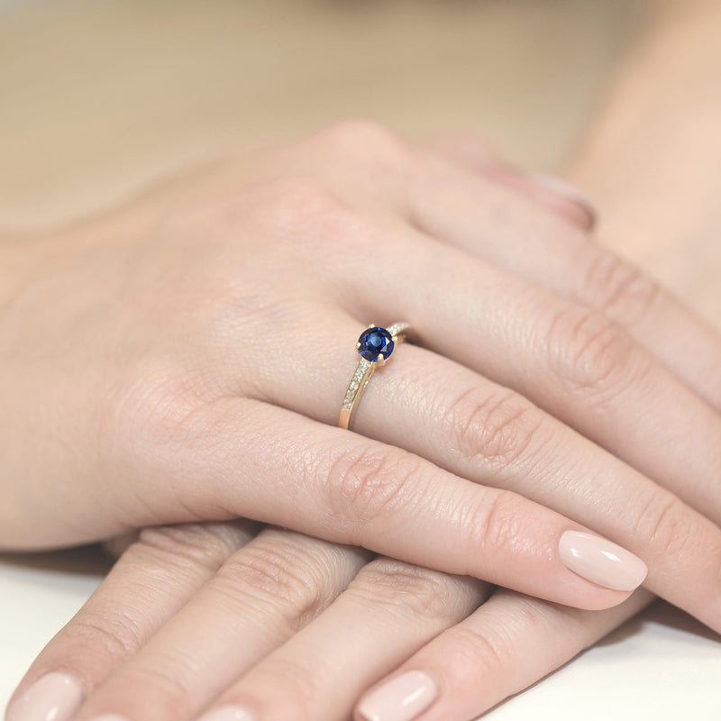Inel Aur 9K cu Safir 0.50 ct si Diamante Naturale 0.05 ct, imaginea 4 din 8