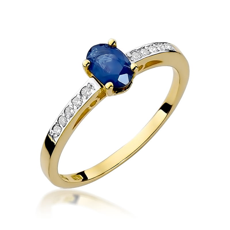 Inel Aur 9K cu Safir 0.70 ct si Diamante Naturale 0.05 ct — Aur galben