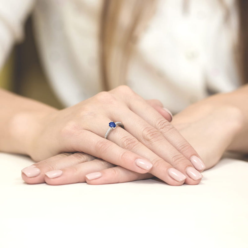 Inel Aur 9K cu Safir 0.70 ct si Diamante Naturale 0.05 ct, imaginea 6 din 6