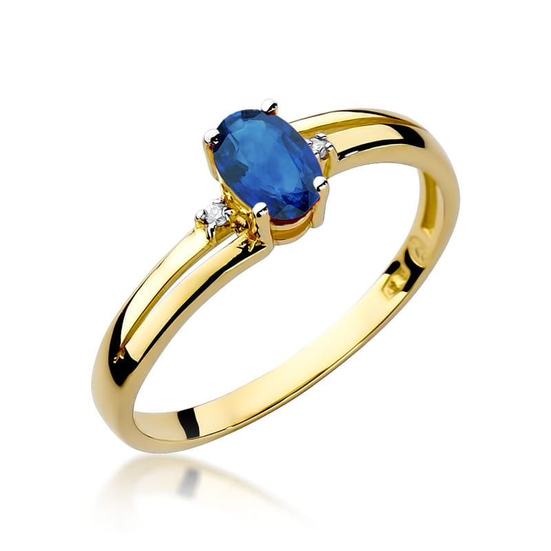 Inel Aur 9K cu Safir 0.70 ct si Diamante Naturale 0.03 ct — Aur galben