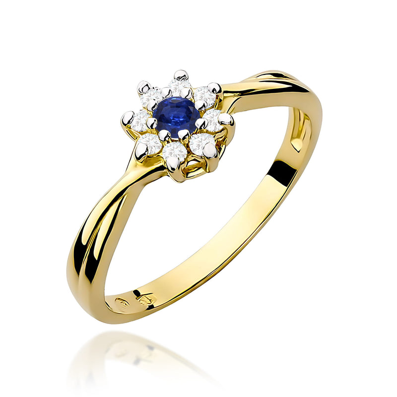 Inel Aur 9K cu Safir 0.15 ct si Diamante Naturale 0.12 ct — Aur galben