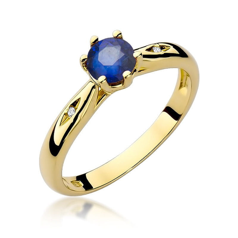 Inel Aur 9K cu Safir 0.50 ct si Diamante Naturale 0.01 ct — Aur galben