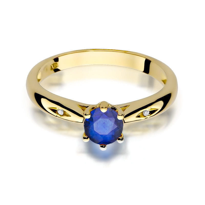 Inel Aur 9K cu Safir 0.50 ct si Diamante Naturale 0.01 ct, imaginea 2 din 8