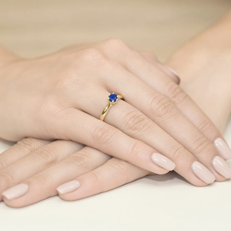 Inel Aur 9K cu Safir 0.50 ct si Diamante Naturale 0.01 ct, imaginea 4 din 8