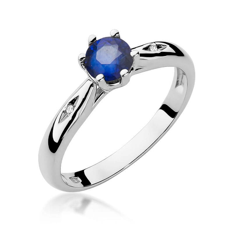 Inel Aur 9K cu Safir 0.50 ct si Diamante Naturale 0.01 ct, imaginea 5 din 8
