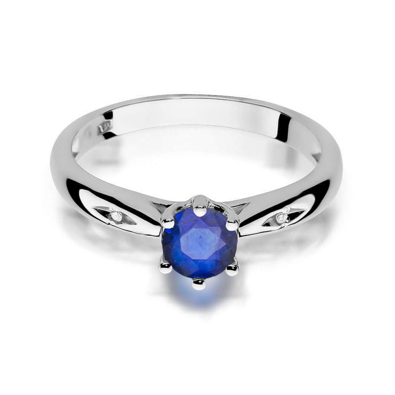 Inel Aur 9K cu Safir 0.50 ct si Diamante Naturale 0.01 ct, imaginea 6 din 8