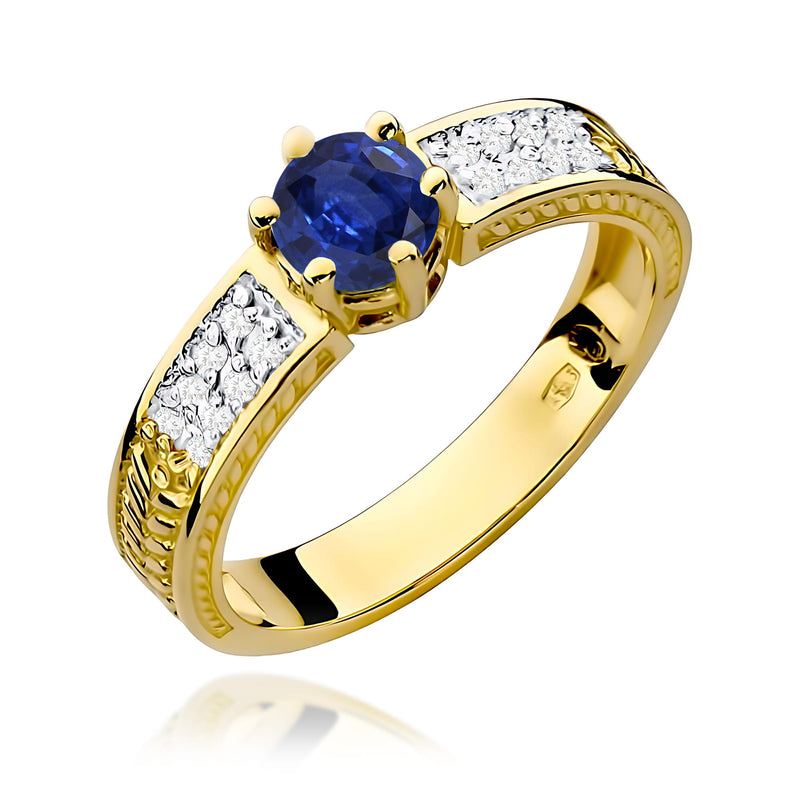 Inel Aur 9K cu Safir 0.50 ct si Diamante Naturale 0.08 ct — Aur galben