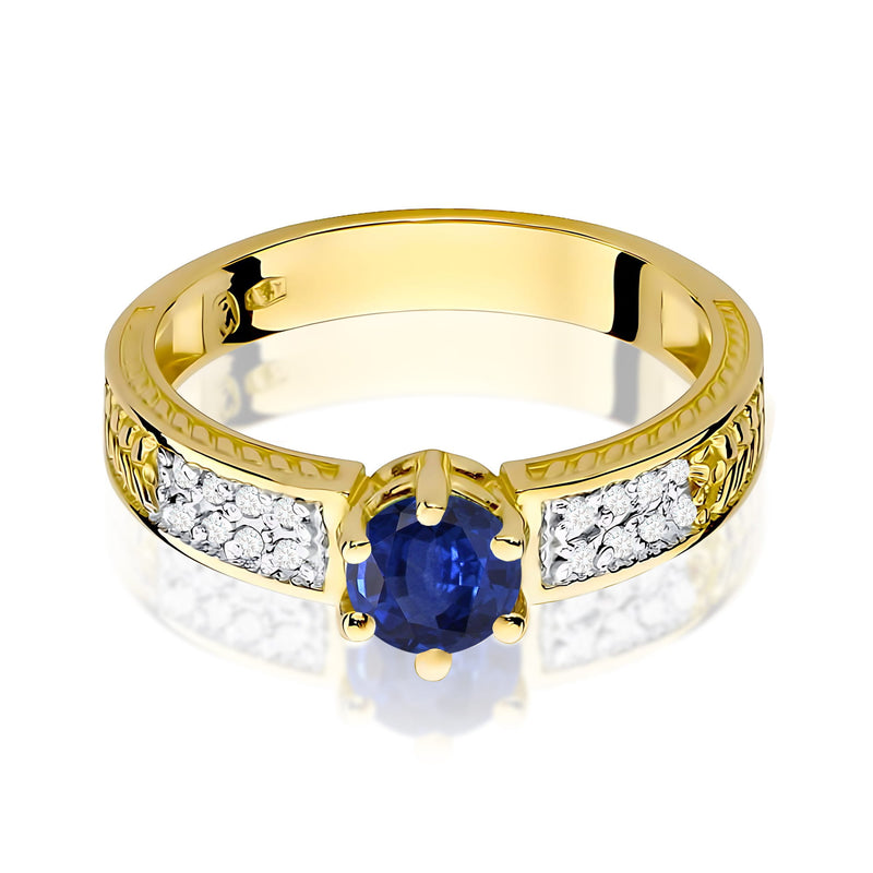Inel Aur 9K cu Safir 0.50 ct si Diamante Naturale 0.08 ct, imaginea 2 din 8
