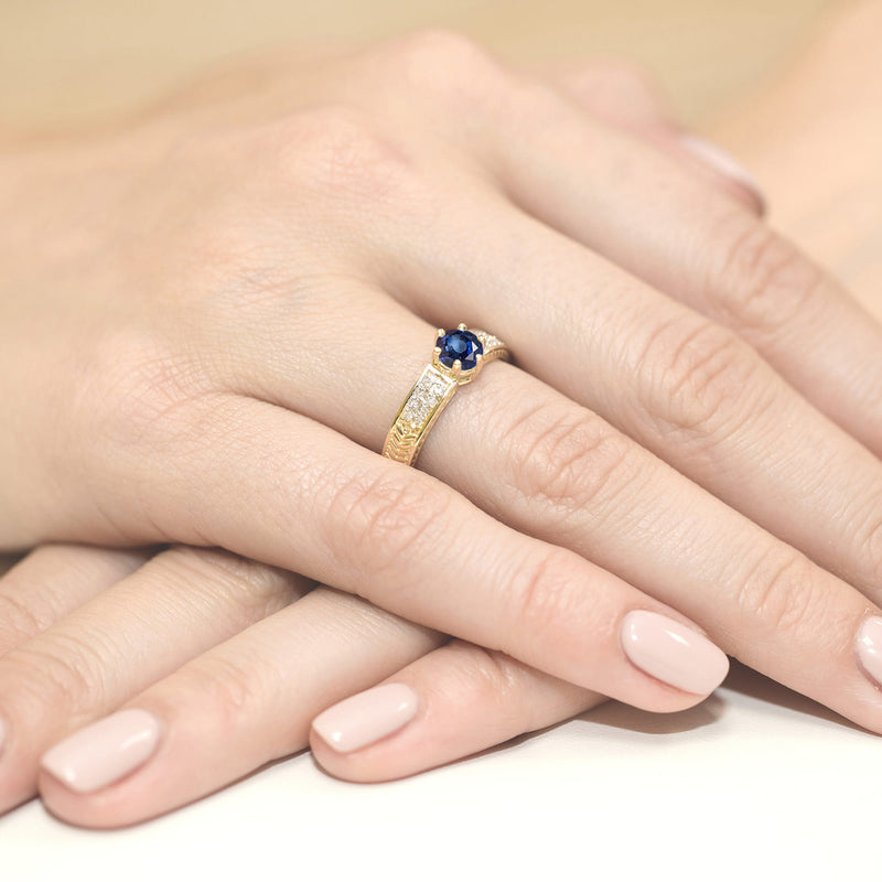 Inel Aur 9K cu Safir 0.50 ct si Diamante Naturale 0.08 ct, imaginea 4 din 8