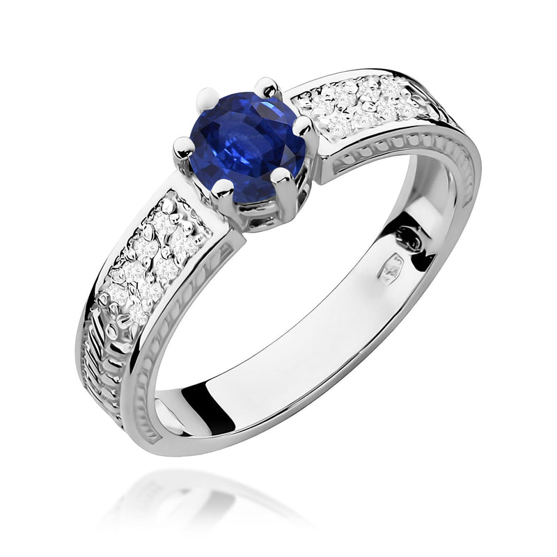 Inel Aur 9K cu Safir 0.50 ct si Diamante Naturale 0.08 ct, imaginea 5 din 8