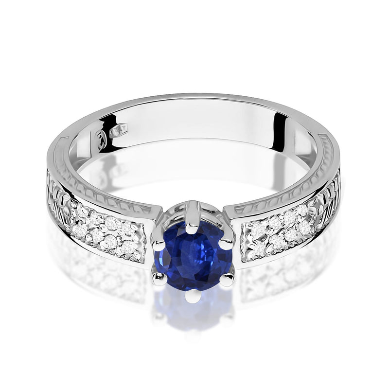 Inel Aur 9K cu Safir 0.50 ct si Diamante Naturale 0.08 ct, imaginea 6 din 8