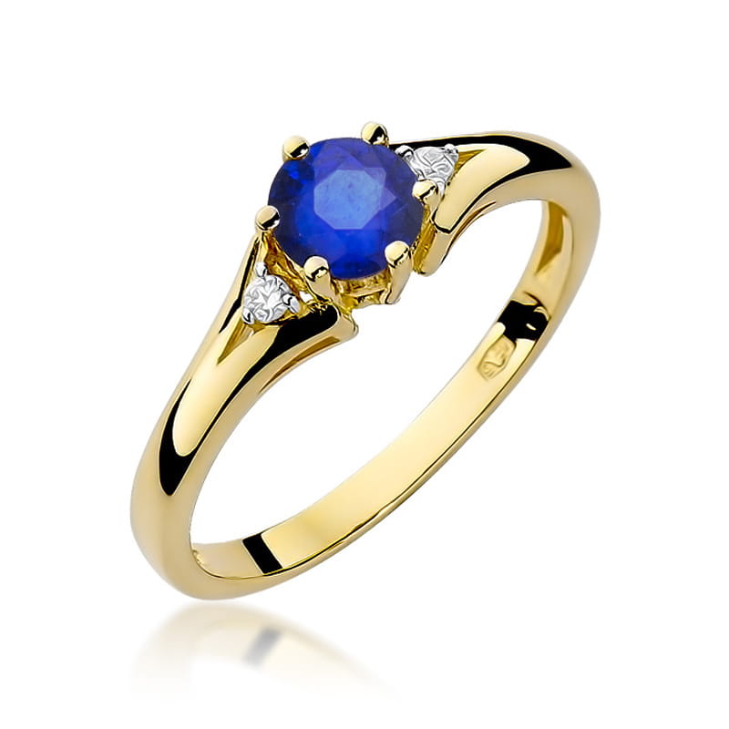 Inel Aur 9K cu Safir 0.50 ct si Diamante Naturale 0.03 ct — Aur galben