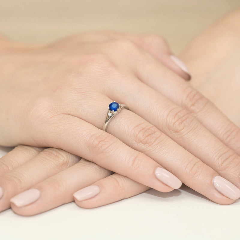 Inel Aur 9K cu Safir 0.50 ct si Diamante Naturale 0.03 ct, imaginea 8 din 8