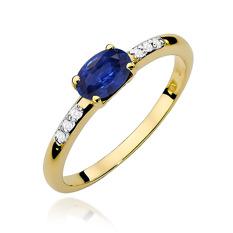 Inel Aur 9K cu Safir 0.70 ct si Diamante Naturale 0.03 ct — Aur galben