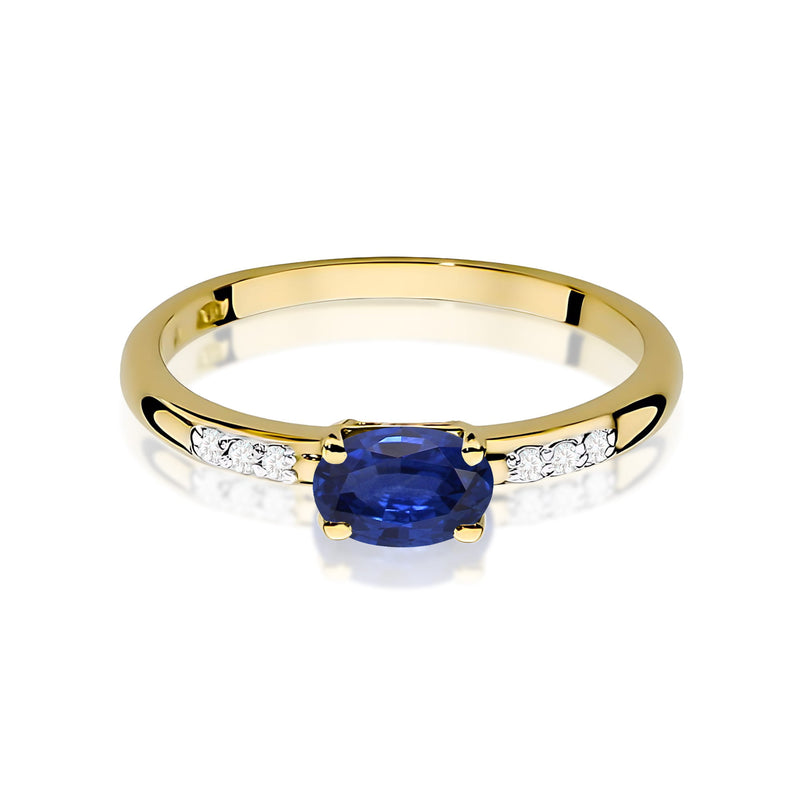 Inel Aur 9K cu Safir 0.70 ct si Diamante Naturale 0.03 ct, imaginea 2 din 8
