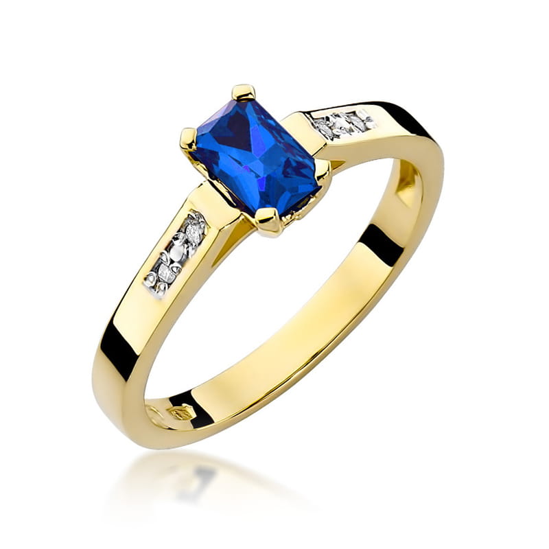 Inel Aur 9K cu Safir 0.60 ct si Diamante Naturale 0.04 ct — Aur galben