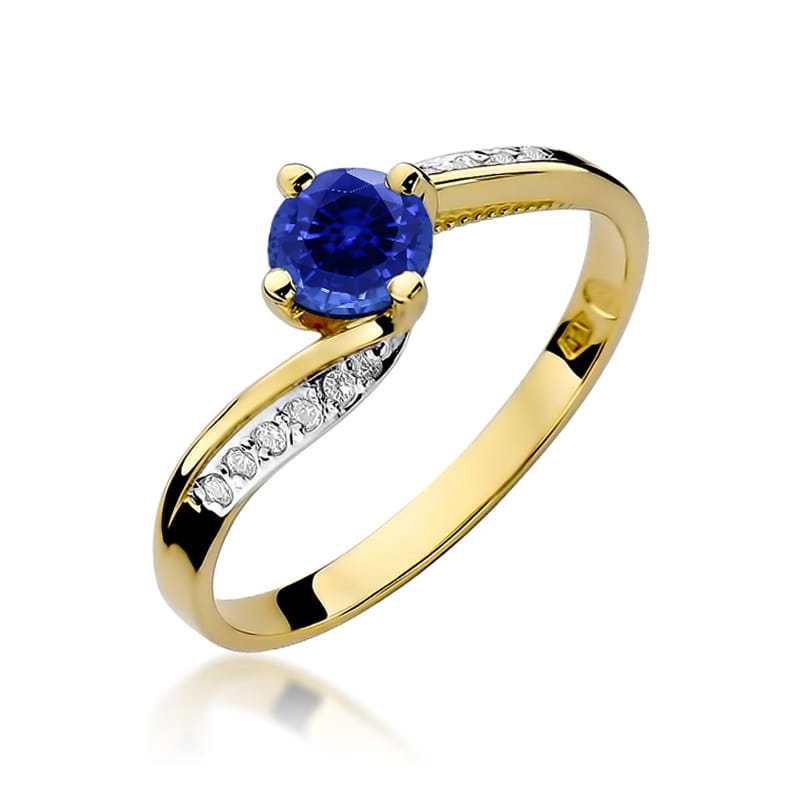 Inel Aur 9K cu Safir 0.50 ct si Diamante Naturale 0.05 ct — Aur galben