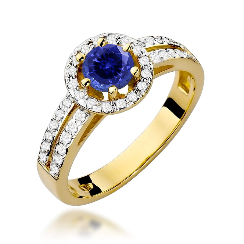 Inel Aur 9K cu Safir 0.50 ct si Diamante Naturale 0.20 ct — Aur galben