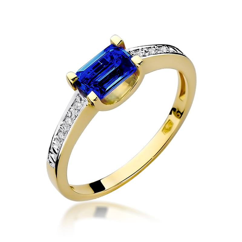 Inel Aur 9K cu Safir 0.60 ct si Diamante Naturale 0.03 ct — Aur galben