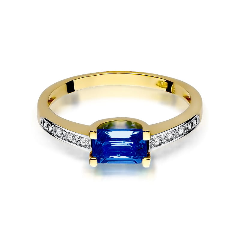 Inel Aur 9K cu Safir 0.60 ct si Diamante Naturale 0.03 ct, imaginea 2 din 8