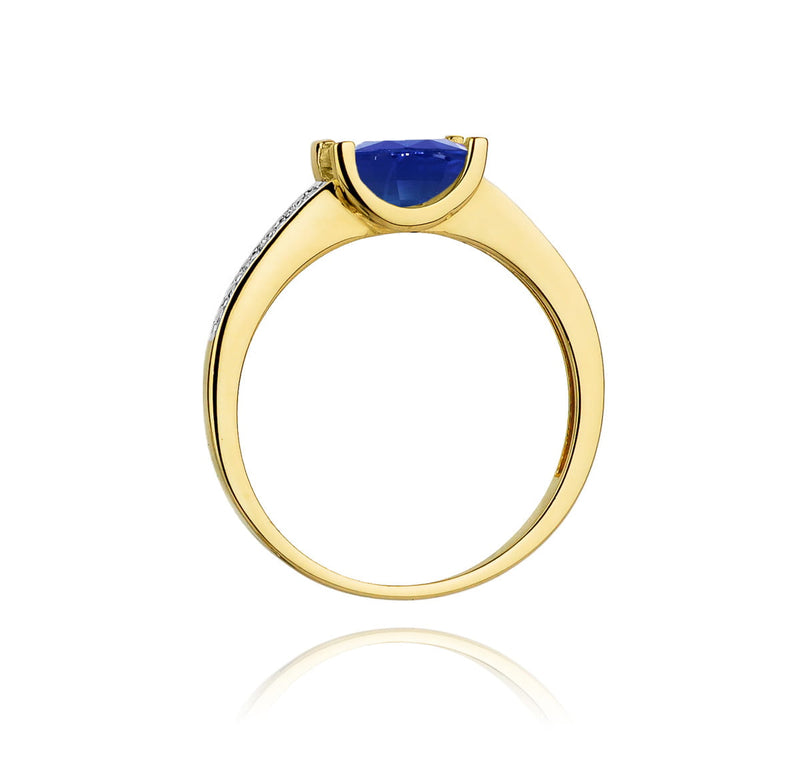 Inel Aur 9K cu Safir 0.60 ct si Diamante Naturale 0.03 ct, imaginea 3 din 8