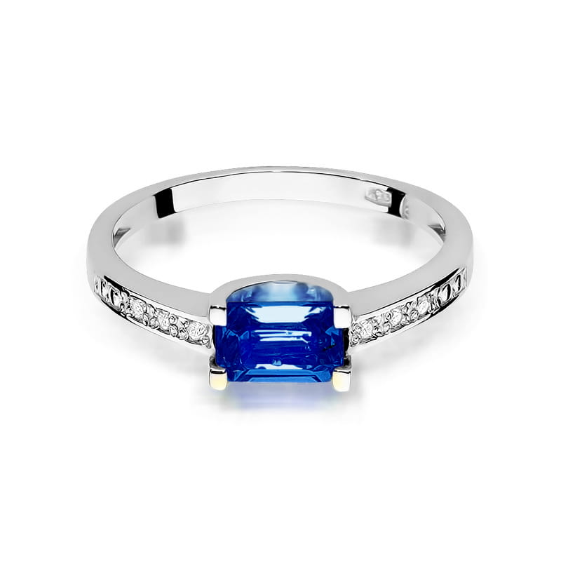 Inel Aur 9K cu Safir 0.60 ct si Diamante Naturale 0.03 ct, imaginea 6 din 8