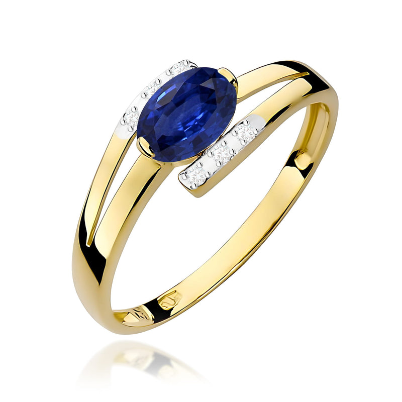 Inel Aur 9K cu Safir 0.70 ct si Diamante Naturale 0.05 ct — Aur galben