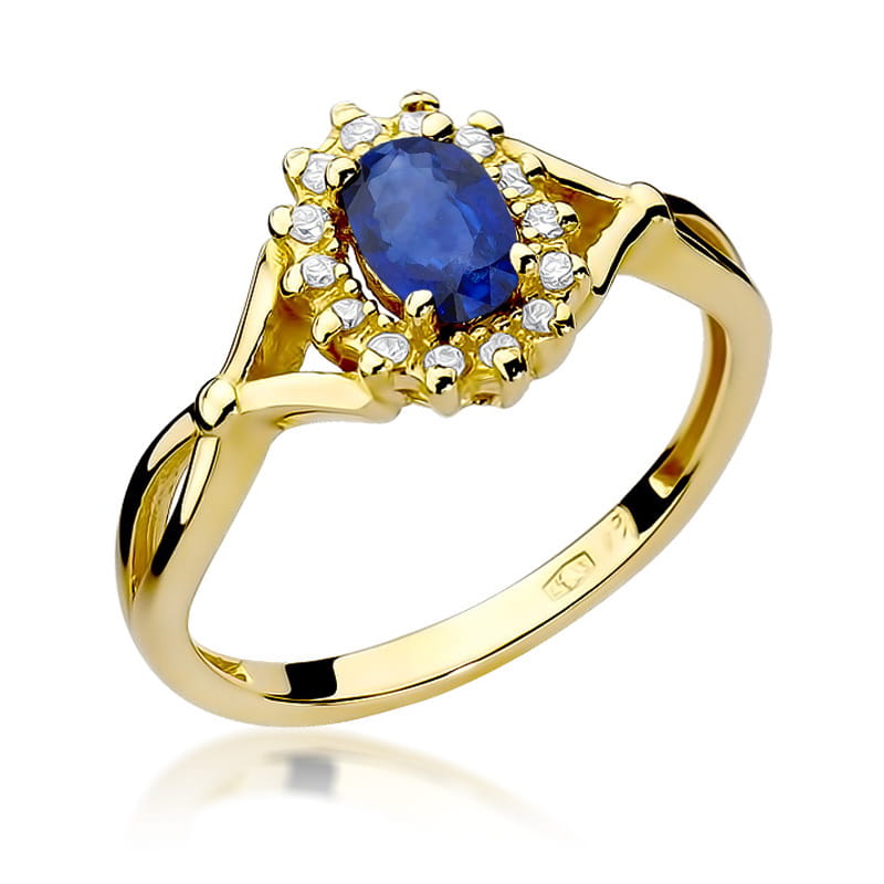 Inel Aur 9K cu Safir 0.70 ct si Diamante Naturale 0.12 ct — Aur galben