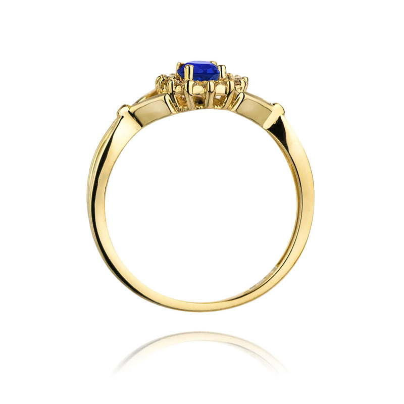 Inel Aur 9K cu Safir 0.70 ct si Diamante Naturale 0.12 ct, imaginea 3 din 8