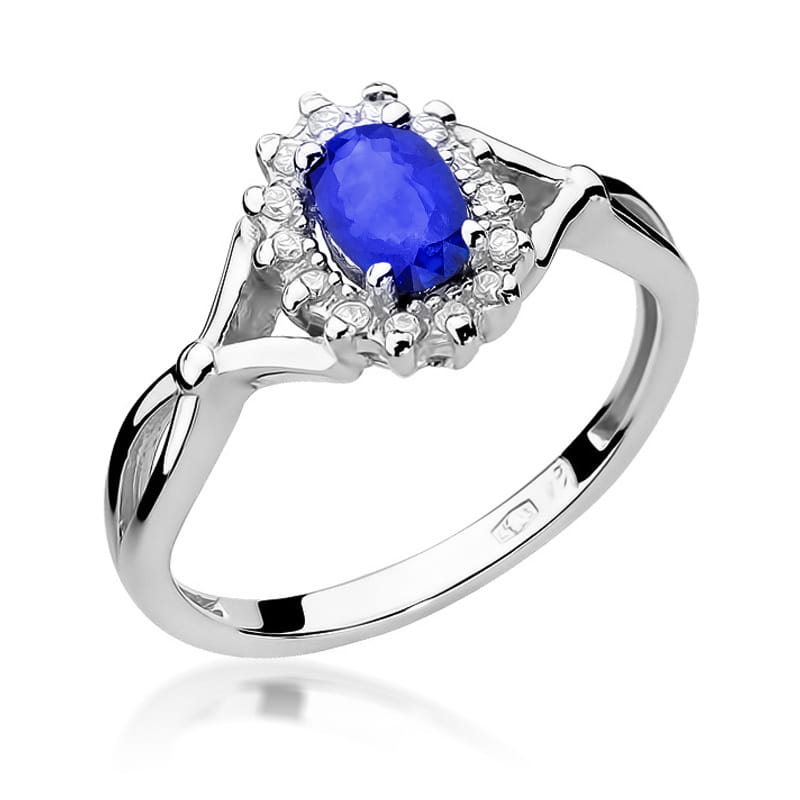 Inel Aur 9K cu Safir 0.70 ct si Diamante Naturale 0.12 ct, imaginea 5 din 8