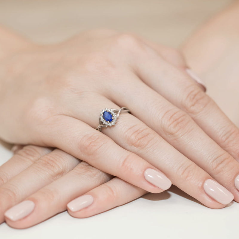 Inel Aur 9K cu Safir 0.70 ct si Diamante Naturale 0.12 ct, imaginea 8 din 8