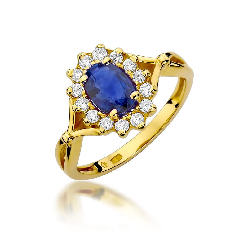 Inel Aur 9K cu Safir 0.90 ct si Diamante Naturale 0.28 ct — Aur galben
