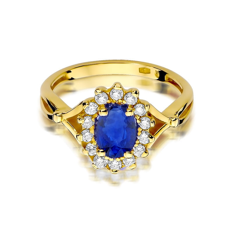 Inel Aur 9K cu Safir 0.90 ct si Diamante Naturale 0.28 ct, imaginea 2 din 8