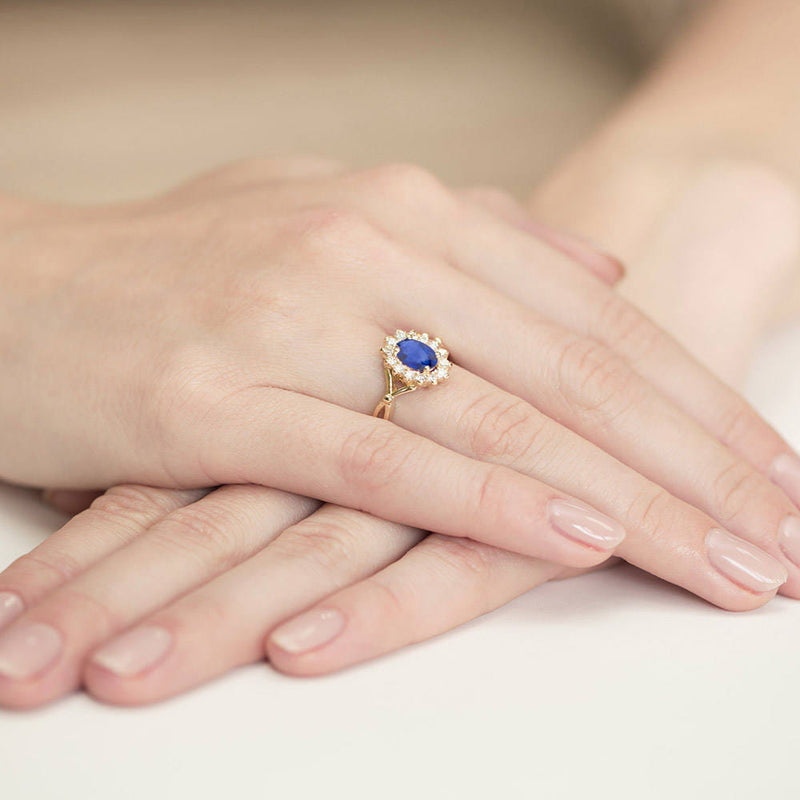 Inel Aur 9K cu Safir 0.90 ct si Diamante Naturale 0.28 ct, imaginea 4 din 8