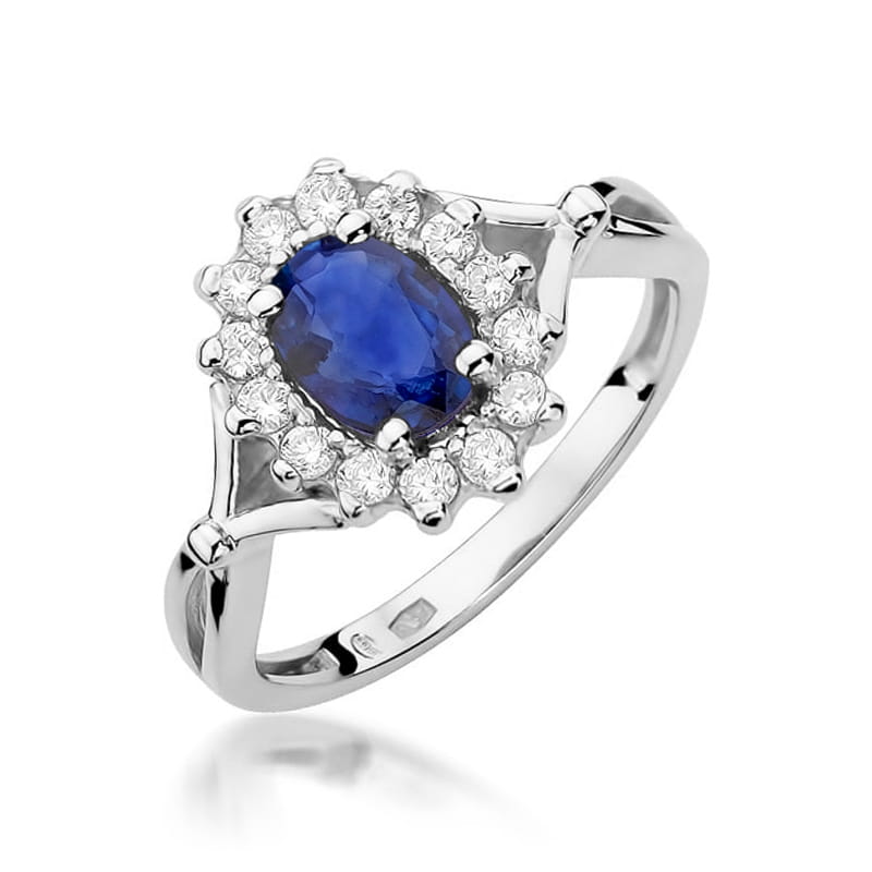 Inel Aur 9K cu Safir 0.90 ct si Diamante Naturale 0.28 ct, imaginea 5 din 8
