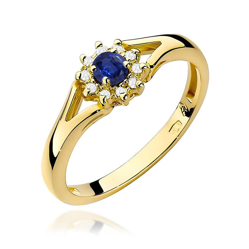 Inel Aur 9K cu Safir 0.15 ct si Diamante Naturale 0.09 ct — Aur galben