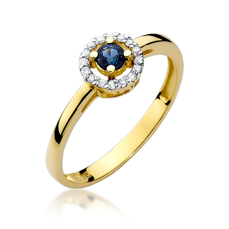 Inel Aur 9K cu Safir 0.15 ct si Diamante Naturale 0.08 ct — Aur galben
